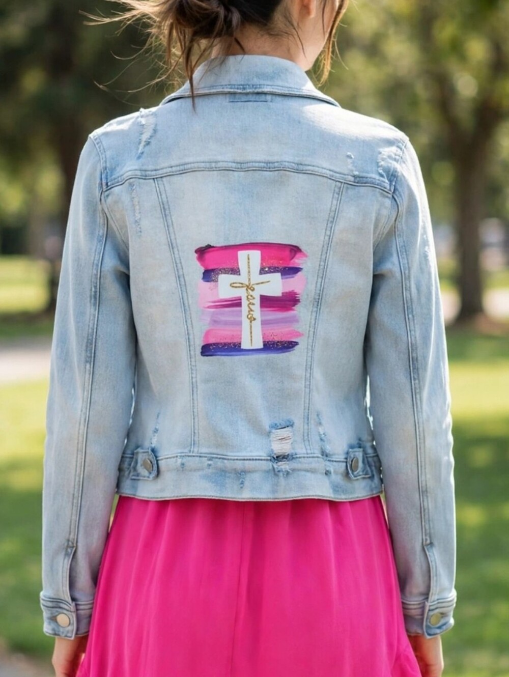 Upcycled jean jacket, Share your Faith
